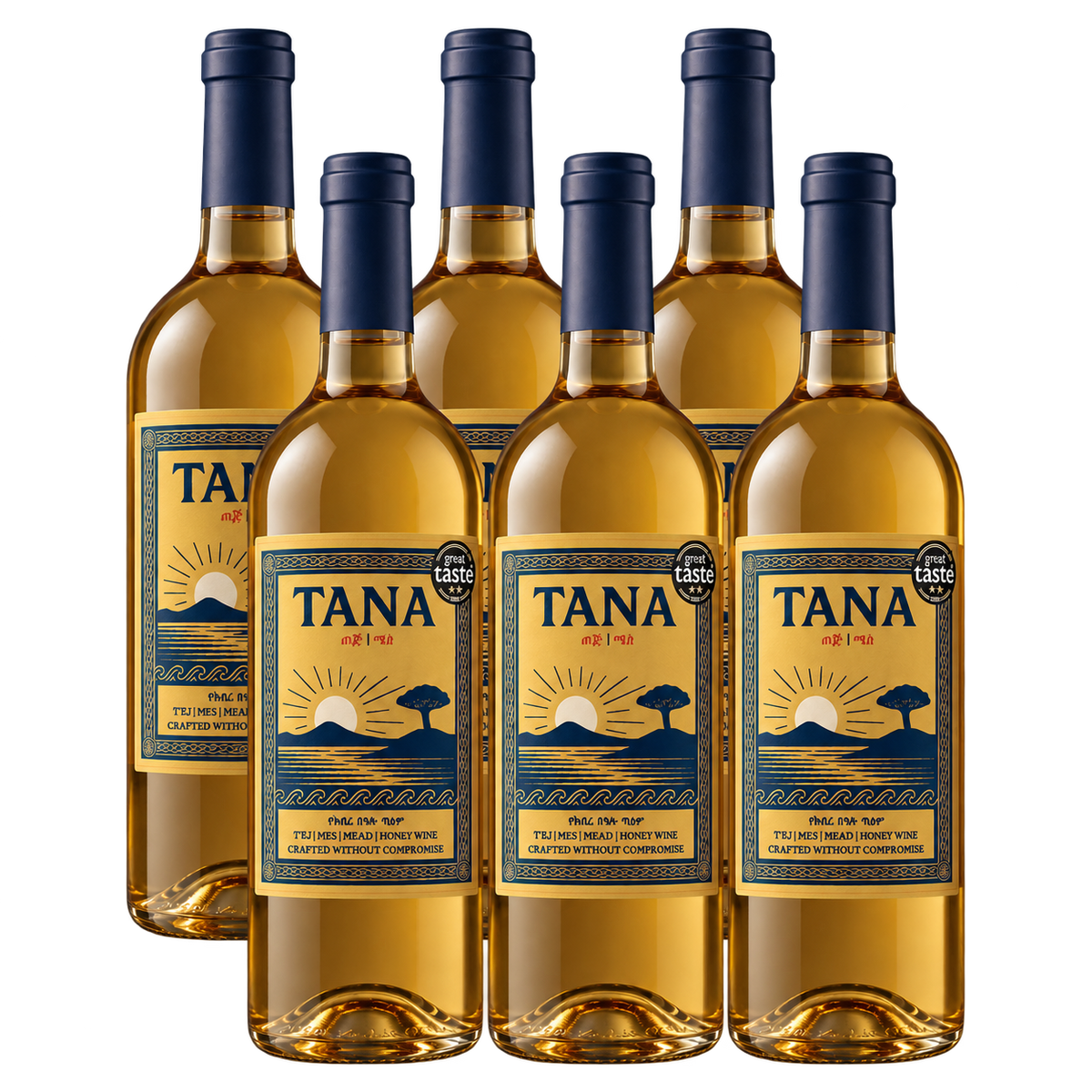 Concept packaging visual of a six-bottle case of TANA honey wine