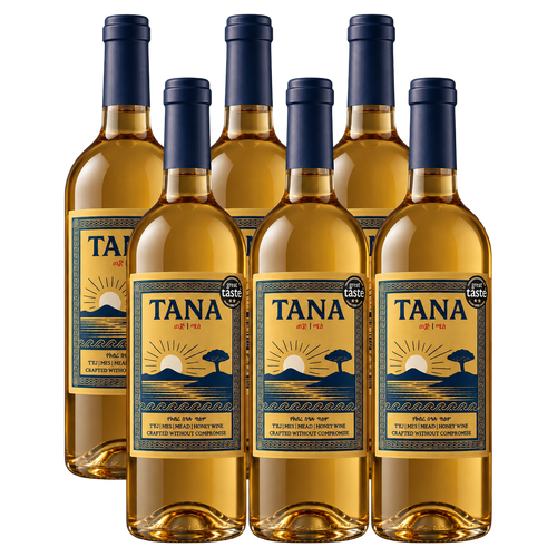 Concept packaging visual of a six-bottle case of TANA honey wine